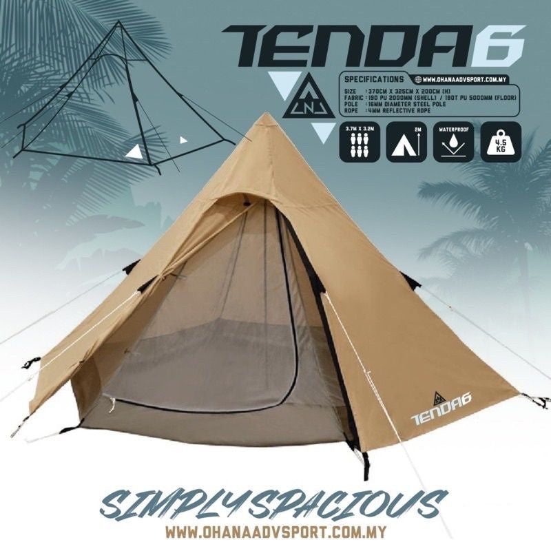 ohnana tent TENDA 6, DOUBLE LAYER, YURTS TENT / RED INDIAN STYLE / TEEPEE TENT FOR 5-6 PEOPLE BY OHANA