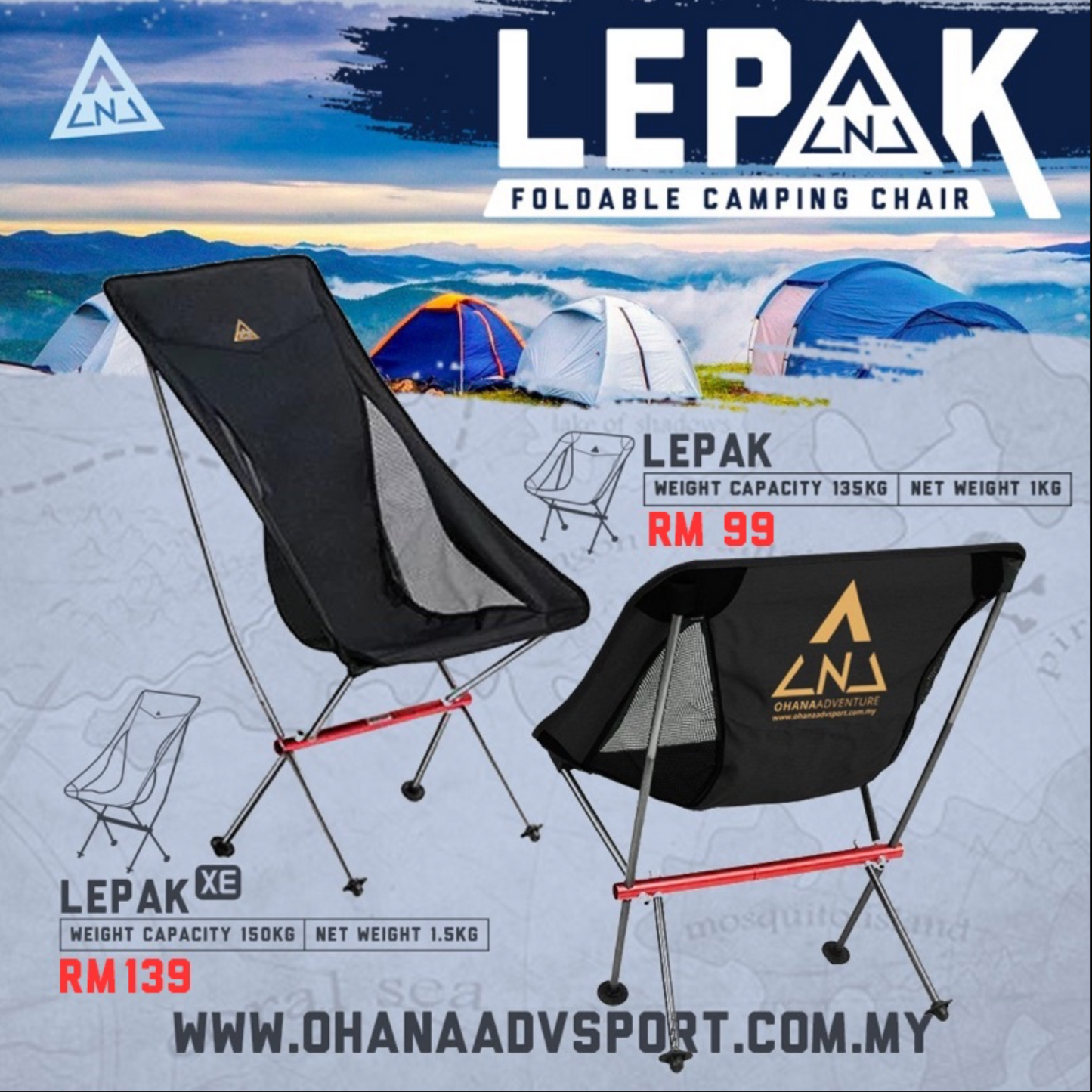 🔥READY STOCK🔥 OHANA LEPAK FOLDABLE CAMPING CHAIR