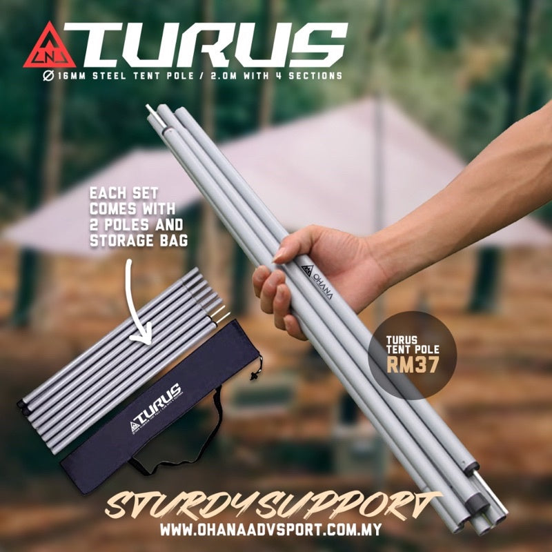 š„READY STOCKš„TURUS (2pcs) 4 SECTION TENT POLE Adjustable Tarp Poles Tarp for Camping Backpacking Hammocks Shelters