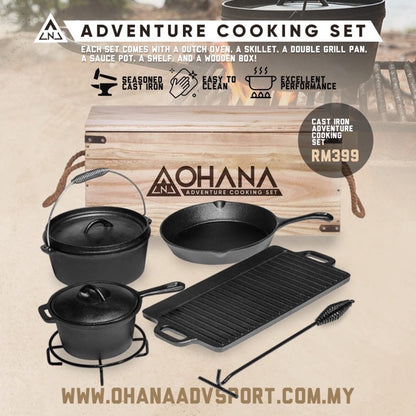 🔥READY STOCK🔥 Outdoor Camping 7 Piecee Pre-Seasoned Cast Iron Cookware Set by OHANA