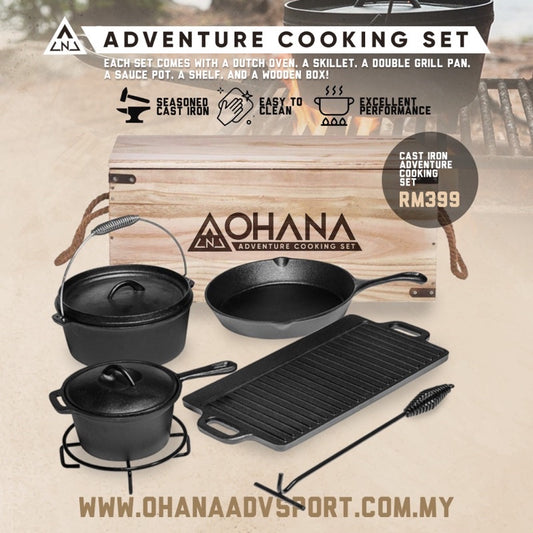 🔥READY STOCK🔥 Outdoor Camping 7 Piecee Pre-Seasoned Cast Iron Cookware Set by OHANA