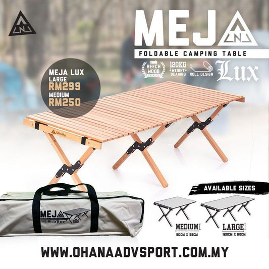 🔥READY STOCK🔥MEJA LUX - Solid Beech Wood Camping Wooden Table Portable Egg Roll Table Outdoor Folding Table by OHANA