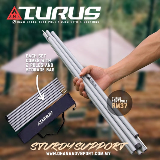 🔥READY STOCK🔥TURUS (2pcs) 4 SECTION TENT POLE Adjustable Tarp Poles Tarp for Camping Backpacking Hammocks Shelters